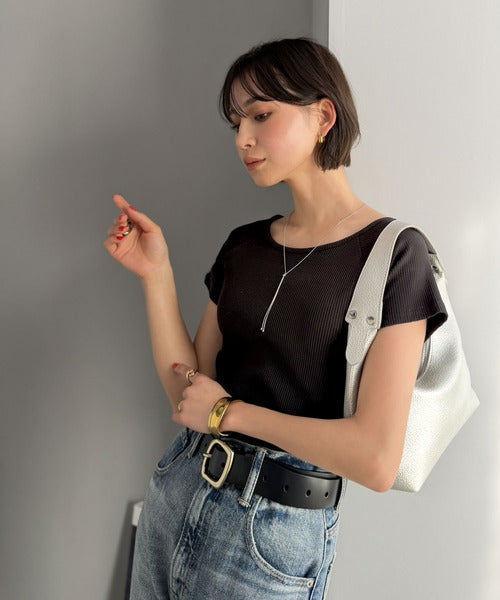 毎日にちょうどいい、きれいめRIB。ラグラン×リブで叶える、すっきり美シルエット！クルーネックラグランRIBトップス(半袖） ce1260618