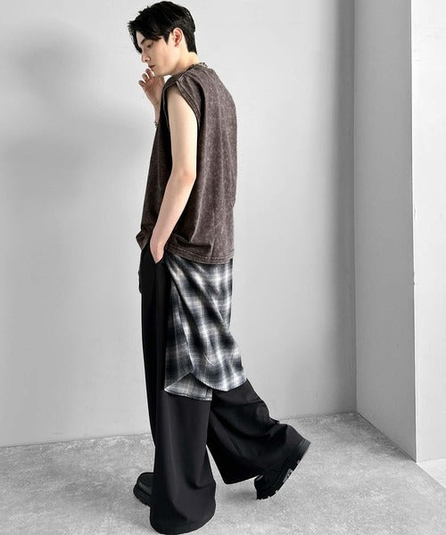 「1枚で主役。」紐刺繍スノーウォッシュ加工ノースリーブTシャツ／String Embroidery Snow-Washed Sleeveless T-Shirt co1150032
