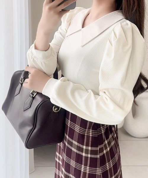 【mily bilet】愛され要素がぎゅっと盛り♪シャツ襟チェックアシメフリルドッキングロングワンピース（長袖） mi1139088