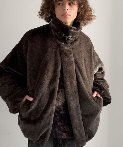 【Classical Origin】「3wayアレンジ可能。」ベルト襟フェイクファー素材ジャケット／Belted Collar Faux Fur Jacket co1150080