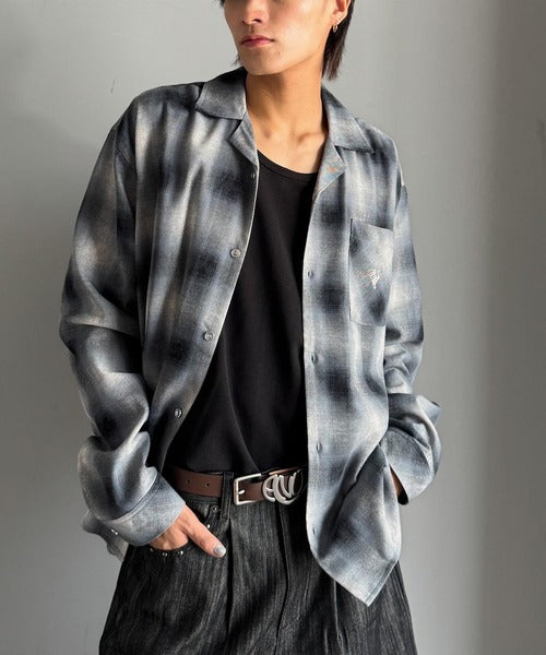 【Classical Origin】自然体のカッコよさ。ヴィンテージ風チェック柄オープンカラーシャツ（長袖）/Vintage-style check pattern open collar shirt co1010024