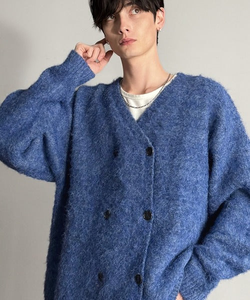 【Classical Origin】「アートな1着。」ミックスシャギー素材ダブルテーラードニットカーディガン／Mixed Shaggy Double-Tailored Knit Cardigan co0780011