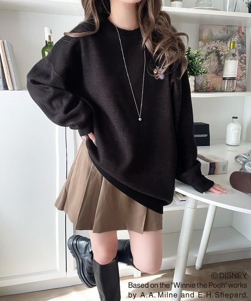 数量限定！後姿にきゅん♪ゆるっと着こなせる。ディズニー「プー」バックジャガードビッグシルエットニット ce1330068