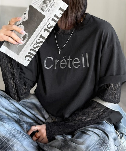 レースでカジュアルの中に女性らしさをプラス!レイヤード風レース袖ドッキングTシャツ（レース柄アソート） ce1010561
