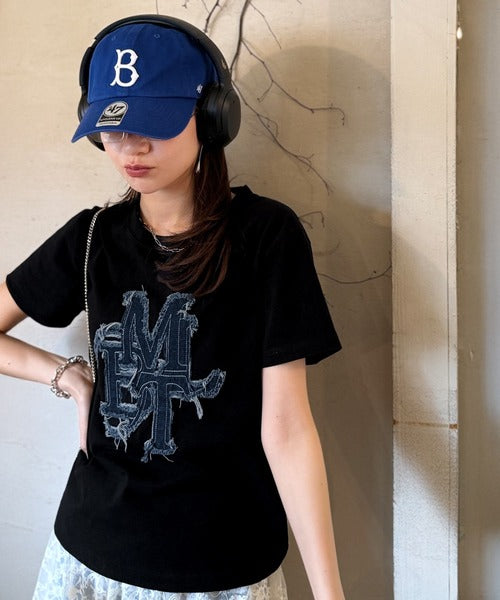 【mily bilet】遊び心を忍ばせておしゃれを一新。デニムフリンジワッペン使いTシャツ mi1329037
