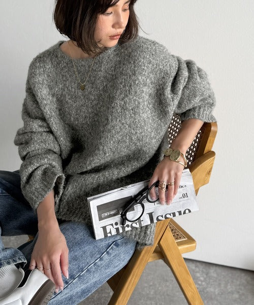 【Classical Origin】「深みのある大人に。」クルーネックミックスカラー糸ニット（長袖）/Crew neck mixed color knit ao1020308