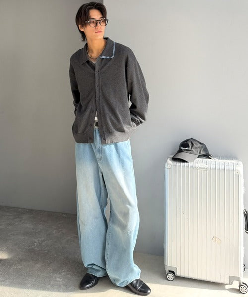 《JaVaジャバコラボ》さりげない配色で着こなしに差を。ステッチ配色ショート丈ニットシャツ jo1150087