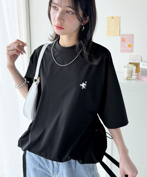 ゆるっとシルエットカジュアル。カーゴポケット＆リボン付きワンポイント胸刺繍ドロスト半袖トップス ce1260315