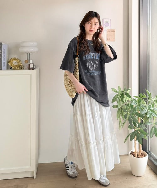 《JaVaジャバコラボ》キャッチーな個性派スタイル。綿100％前後2wayアシッドウォッシュビッグロックTシャツ(半袖） jv1260545
