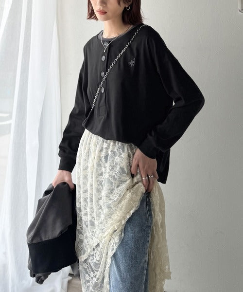 着回し力抜群♪リラックスシルエットで程よい抜け感◎胸刺繍ヘンリーネックトップス ce1020324