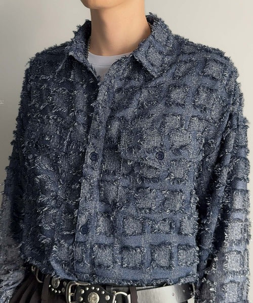 【Classical Origin】「1歩先の存在感。」フリンジ使いブロックチェックアウターシャツ（長袖）/Fringed Block Check Outer Shirt co1010021