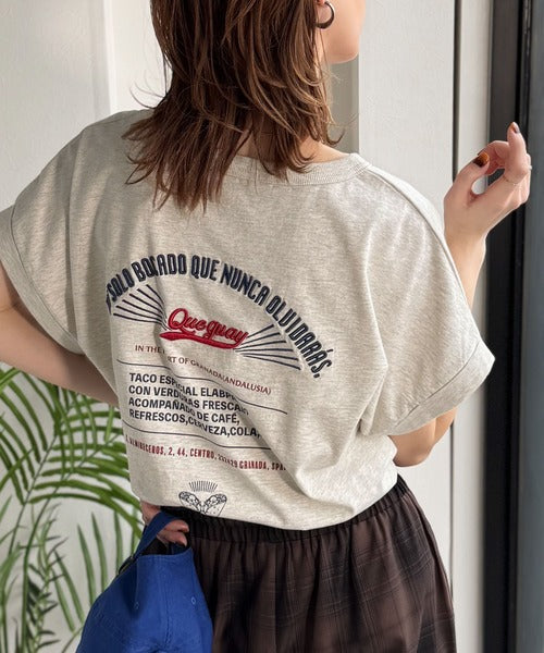 《JaVaジャバコラボ》背中で魅せる。バック刺繍フレンチスリーブTシャツ（半袖） jv1050358