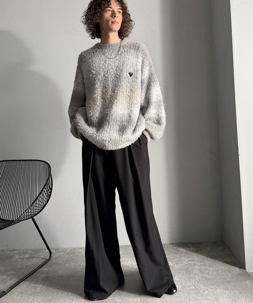 【Classical Origin】「質感で魅せる。」Gradient Boucle Knit Crew Neck Sweater／ブークレー素材グラデ―ションクルーネックセーター co0780013