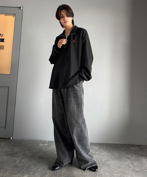 《JaVaジャバコラボ》「素材で魅せる。」刺繍入りダンボール素材ジップTシャツ（長袖） jo1010033