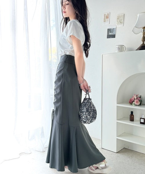 大人可愛い！愛され美ライン。シャーリングリボン使いマーメイドスカート（ロング丈） ce0940215