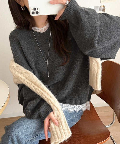 【mily bilet】着るだけで垢抜ける大人フェミニン。レースドッキングふわもちニット mi1029194