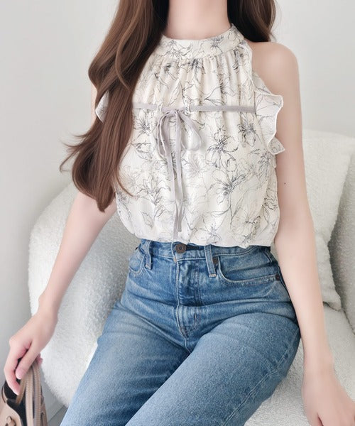 【mily bilet】洗練された大人フェミニン。アメスリ リボン付きフリルブラウス  チェック 花柄 ドット mi1019157
