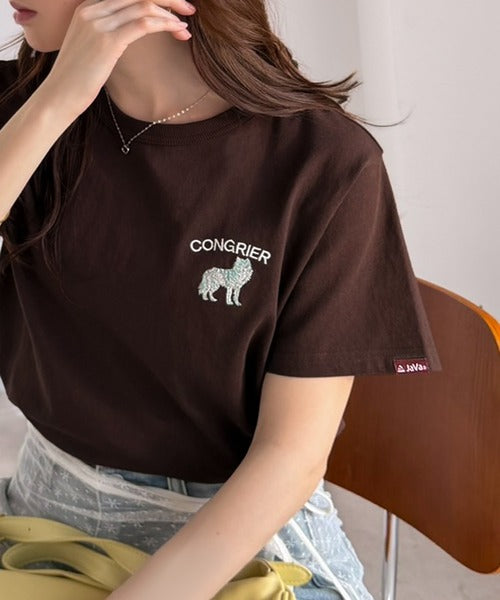 《JaVa ジャバコラボ》大人の遊び心をプラス。綿100％オオカミ刺繍Tシャツ（半袖） jv1330074