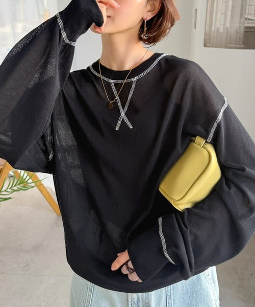 やわらかく透けて、自然体。シアーガゼット付きニットプルオーバー（長袖） ce1260625