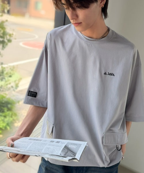 《JaVaジャバコラボ》【接触冷感・吸水速乾機能付き】便利なBIGポケット＆裾ドローコード付き！高機能マイクロメッシュTシャツ jo1150091