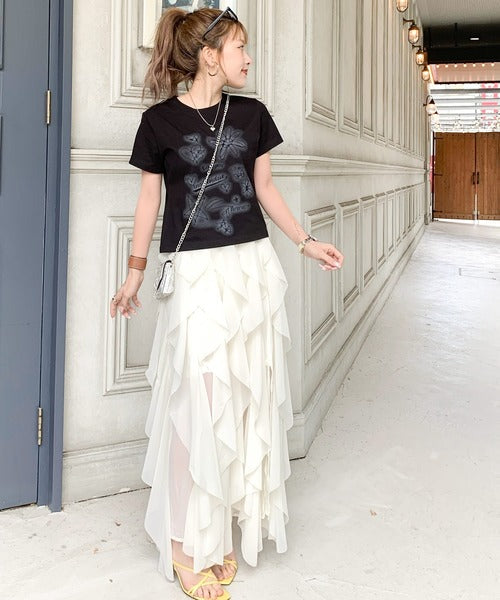 【mily bilet】大人可愛い最旬プリント柄。スプレーライクプリントコンパクトTシャツ（半袖） mi1329024
