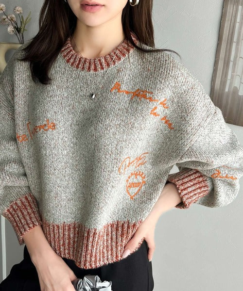 【mily bilet】大人の個性派ニット。ランダム刺繍クロップドニットプルオーバー mi1029088