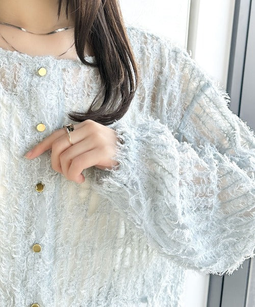 【mily bilet】上質なフェザー素材が生み出す。ふんわり感が魅力の前後2WAYシアーフリンジチュールカーディガン（長袖） mi1019070