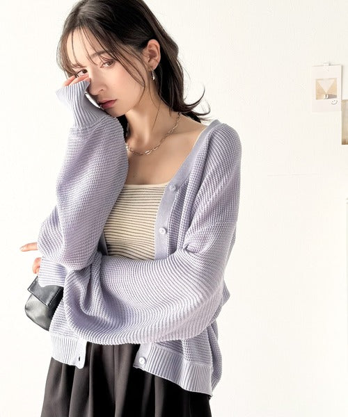 リラクシーで上品。ワッフルニットVネックカーディガン（ドルマンスリーブ） ce1050292