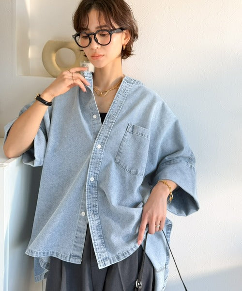 【Classical Evon】一枚でこなれ見え、品よく羽織れる。大人のライトデニムシャツ ev1070202