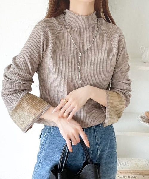 動くたび大人フェミニン。袖シアーハイネックリブニット ce1020154