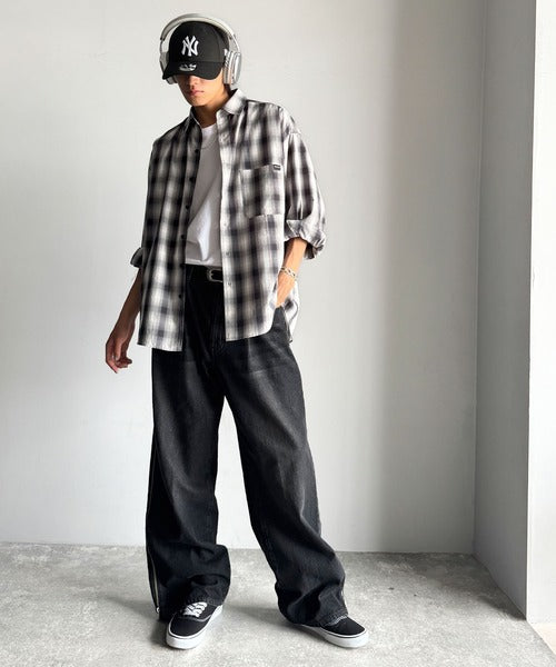 【Classical Origin】ゆとりを着る。ネーム付き胸ポケットビッグシャツ（長袖）/Brand name & chest pocket long sleeved big shirt ao1110147