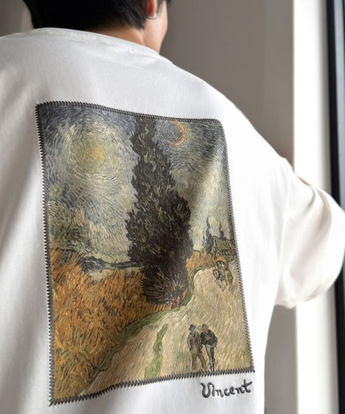 《ゴッホ絵画グラフィック》ステッチ刺繍MIXデザイン 高機能半袖Tシャツ【接触冷感・UVカット機能付き】【JaVaジャバコラボ】 jo1150093