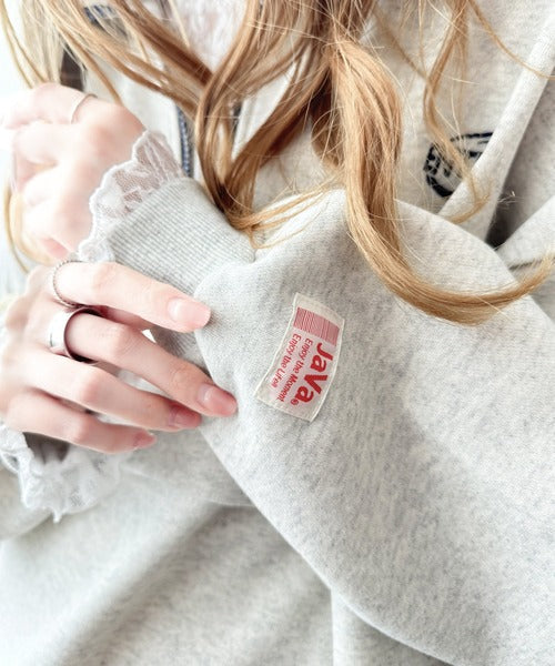《JaVa ジャバコラボ》レトロライクで大人スポーティーに。ワンポイント刺繍バイカラー裏起毛ハーフジップブルゾン(セットアップ可能) jv1260197