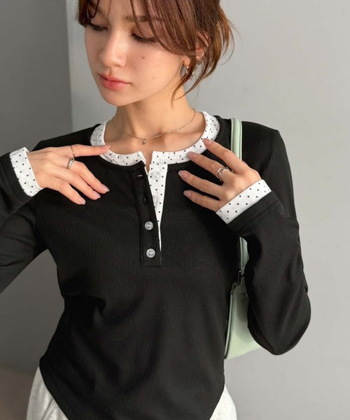 【mily bilet】重ね着いらずで、ひとクセ可愛い。レイヤードヘンリーネックカットソー（長） mi1359083