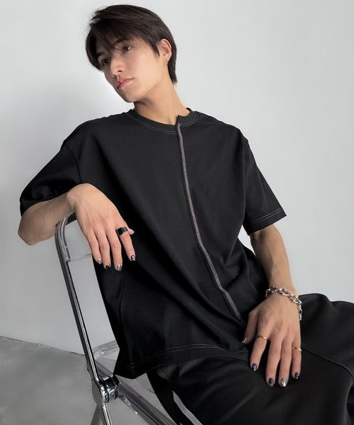 Asymmetric Stitch Design T-Shirt／アシンメトリーデザイン配色ステッチTシャツ co1150013