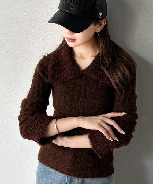 【mily bilet】可愛さ、ふわり2倍増し◎配色ファー衿リブニットプルオーバー（長袖） mi1029145
