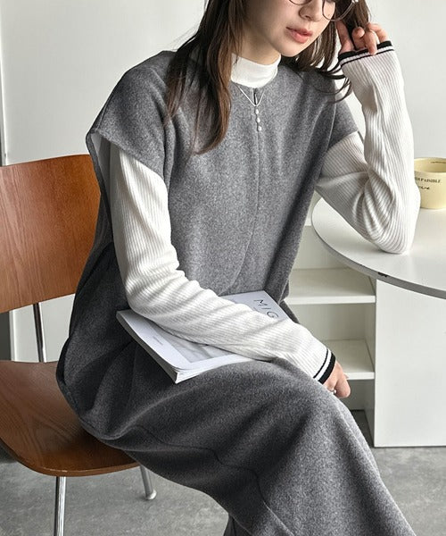 レイヤードコーデが楽しめる！フェイクウールハーフジップオールインワン（パンツ） ce1010494