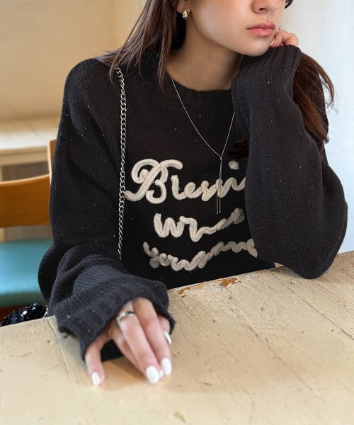 【mily bilet】デイリースタイルを華やかに彩る。コード刺繍ネップニットプルオーバー mi1359018