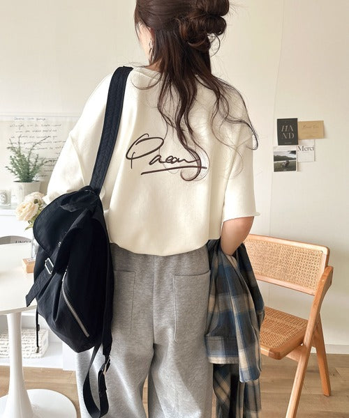 《JaVaジャバコラボ》大胆ロゴで魅せる。前後2way裏毛胸元PAEANロゴ半袖Tシャツ jv1260422