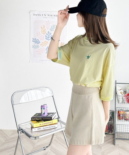 レトロでポップな大人リンガーT。胸刺繍タイダイリンガー半袖T ce1050158
