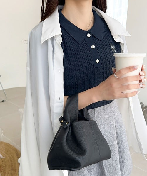 【mily bilet】きちんと上品大人キュート。胸刺繍ケーブルニットパフスリーブポロシャツ(半袖) mi1029096