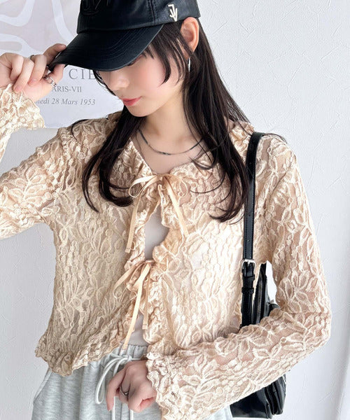 【mily bilet】トレンドが華やか♪花柄レースリボンカーディガン mi1019074