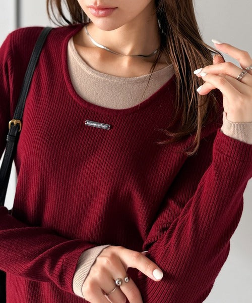 【mily bilet】1枚でおしゃれ上級者に♪プレート使いレイヤードニットプルオーバー（長袖） mi1029136