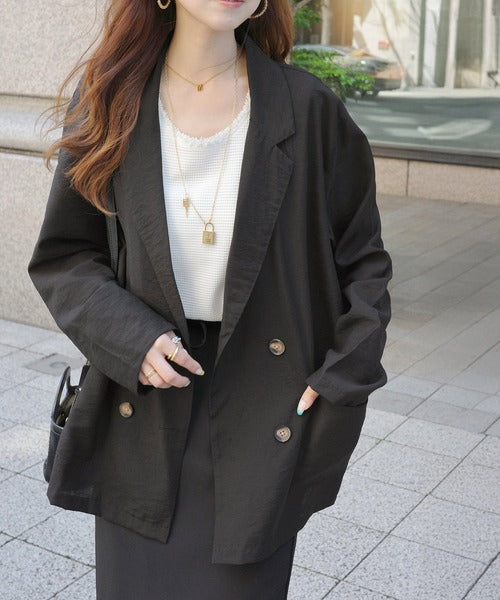 《marina×クラシカルエルフコラボ》【UVカット機能付き】余裕をまとう、さらり心地よい１枚。シアーダブルジャケット（長袖） ce1010616