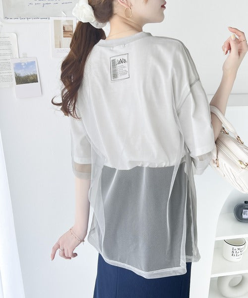 《JaVa ジャバコラボ》1枚でレイヤードが完成。チュールレイヤードバックプリントTシャツ jv1010288