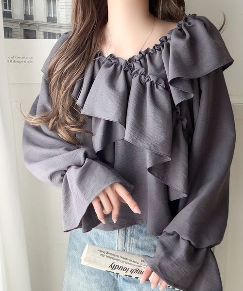 【mily bilet】大人の甘さがちょうどいい♪オフショル2wayキャンディースリーブカシュクールブラウス（長袖） mi1019127
