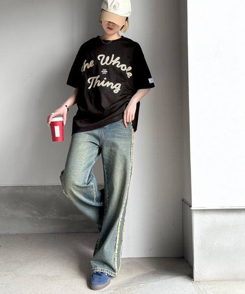 《JaVaジャバコラボ》“トレンドを纏う”コード刺繍ロゴ半袖Tシャツ(オーバーサイズ) jv1329032