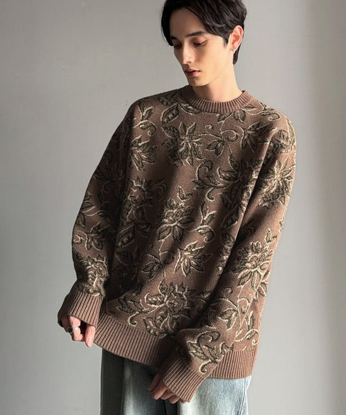 【classical origin】視線を奪う、ジャガード花柄ニット／Jacquard Floral Knit Sweater ao1020311