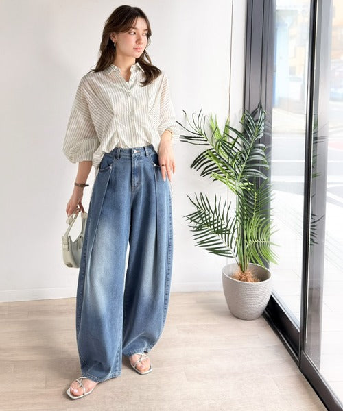 《JaVaジャバコラボ》頑張らない日の“正解ボトム”。フロントタックハイウエストコクーンデニムパンツ jv1400007