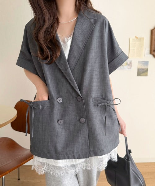 【mily bilet】甘さひとさじ、きれいに決まる。リボンストラップ付き半袖テーラードジャケット（オーバーサイズ） mi1019137